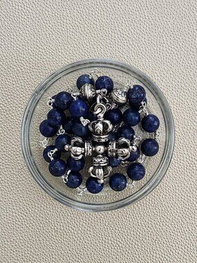 10MM LAPIS LAZULI NECKLACE W/ 925 SILVER DORJE PENDANT-26"